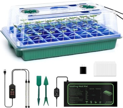 Seed Starter Kit with Grow Light and Graphene Heating Mat, 40 Cell Reusable
