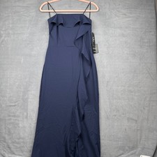 Lulus Navy Blue Ruffle Spaghetti Strap Maxi Dress Formal Event NWT