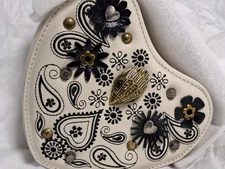 Kurt Geiger Kensington Floral Applique Studded Heart Crossbody Bag White Leather