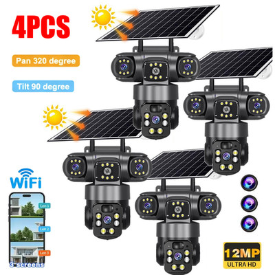 3 Lens 12MP Solar Battery Home Security Camera Outdoor Wifi Wireless PTZ CCTV US