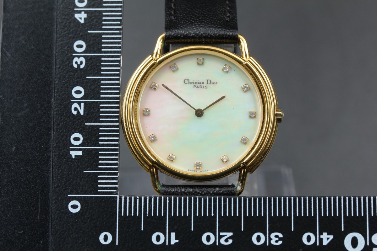 Christian Dior 59.121.2 Quartz Diamond White Shell Dial Gold Plate