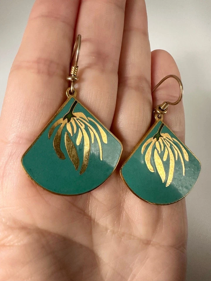 Laurel Burch gold tone willow branch fan shape Earrings - Image 3 of 4