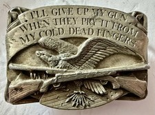 Vintage 1983 Siskiyou Pewter Belt Buckle Eagle Crossed Guns 2nd Amendment
