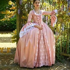 Pink Rococo Ball Gown 18th Century Victorian Court Dress Lace Long Sleeve Gowns