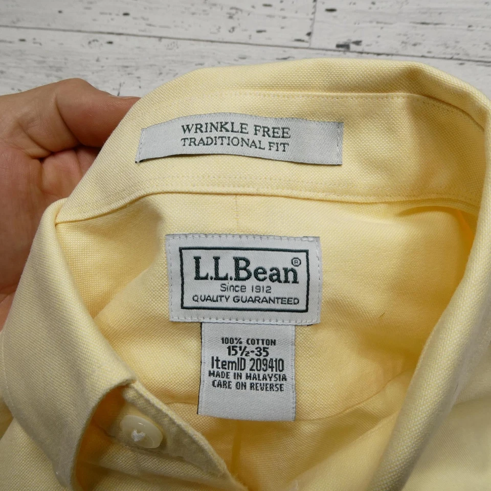 L.L.Bean Shirt Mens 15.5-35 Yellow Wrinkle Free Traditional Fit Button Down - Image 2 of 4