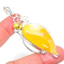 yellow Baltic amber Gemstone Handmade 925 Sterling Silver Jewelry Pendant  RM-42