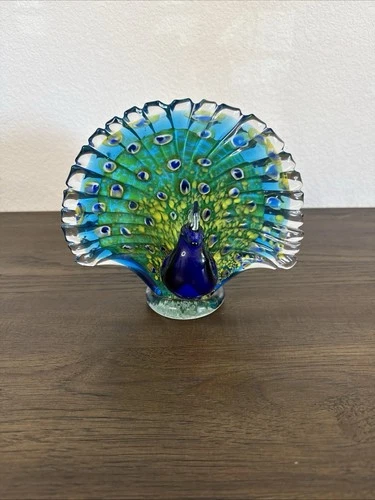 Art Glass Murano Peacock Turquoise Blue Greens  Paperweight/Figurine