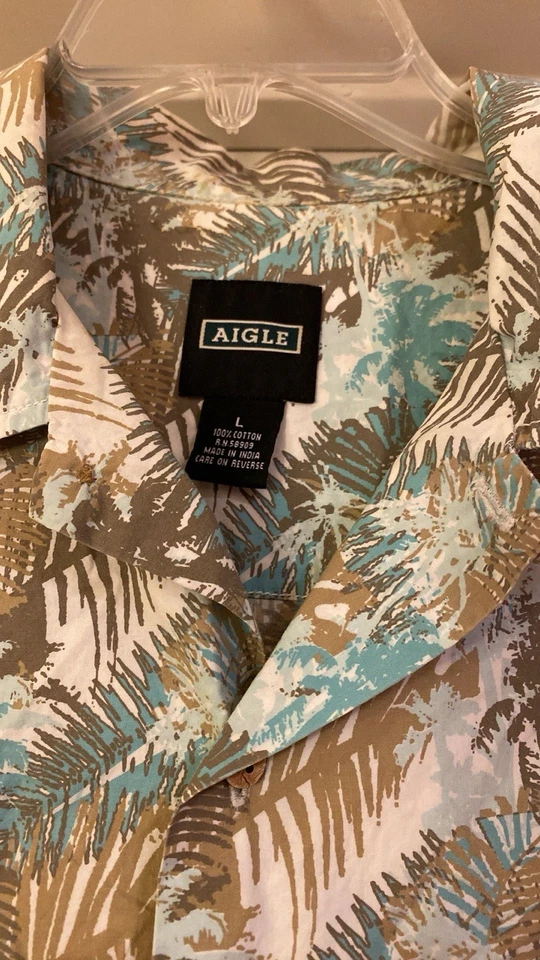 Aigle Men’s SS Button Down Hawaiian Shirt Sz Large - Image 3 of 4