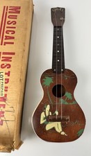 Vintage Supertone Ukelele w Hawaiian Girl Playing Uke Stencil / Repair Palm Tree