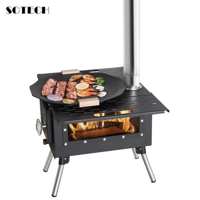 SOTECH Black Wood Stove Portable Camp Fire Heater Grill Camping Hiking Outdoor