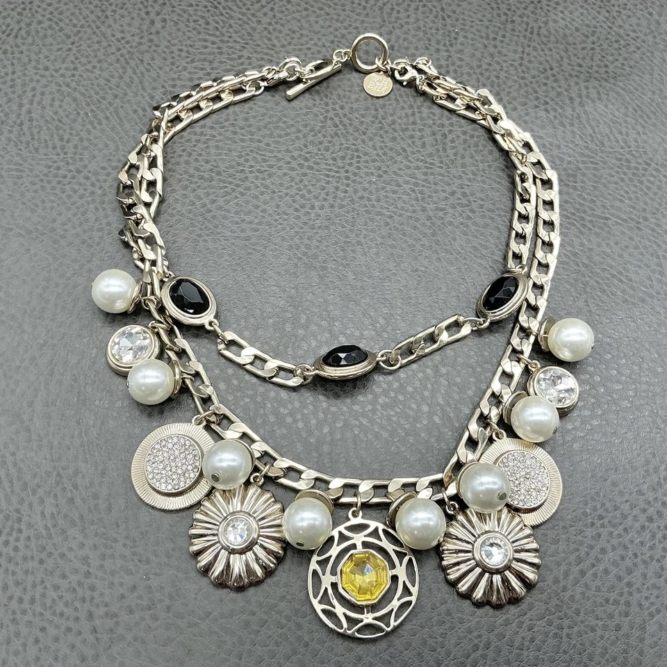 Белый дом черный рынок женщин заявление нагрудник ожерелье золотистый жемчуг кристалл - Изображение 2 из 4