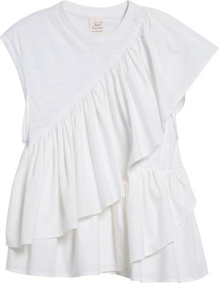 Cinq À Sept Micki Woven Ruffle Layer T-Shirt Size XS-S $225MSRP