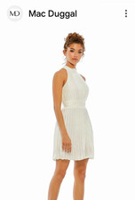 Mac Duggal White Pleated Halter Sleeveless Short A-Line Dress, Size 0