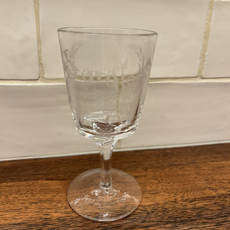 Antique Victorian Footed Gift Glass Etched ‘Lottie Saratoga 1890’