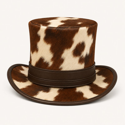 Genuine Cowhide Top Hat Western Cowboy Leather Trim Festival Luxury Unisex NEW