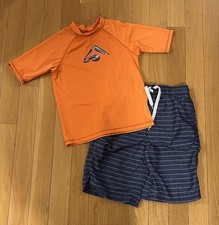 Kanu Boys Swim Set Top Rashguard Surf Swim Trunks Shorts Size M/L 10-12