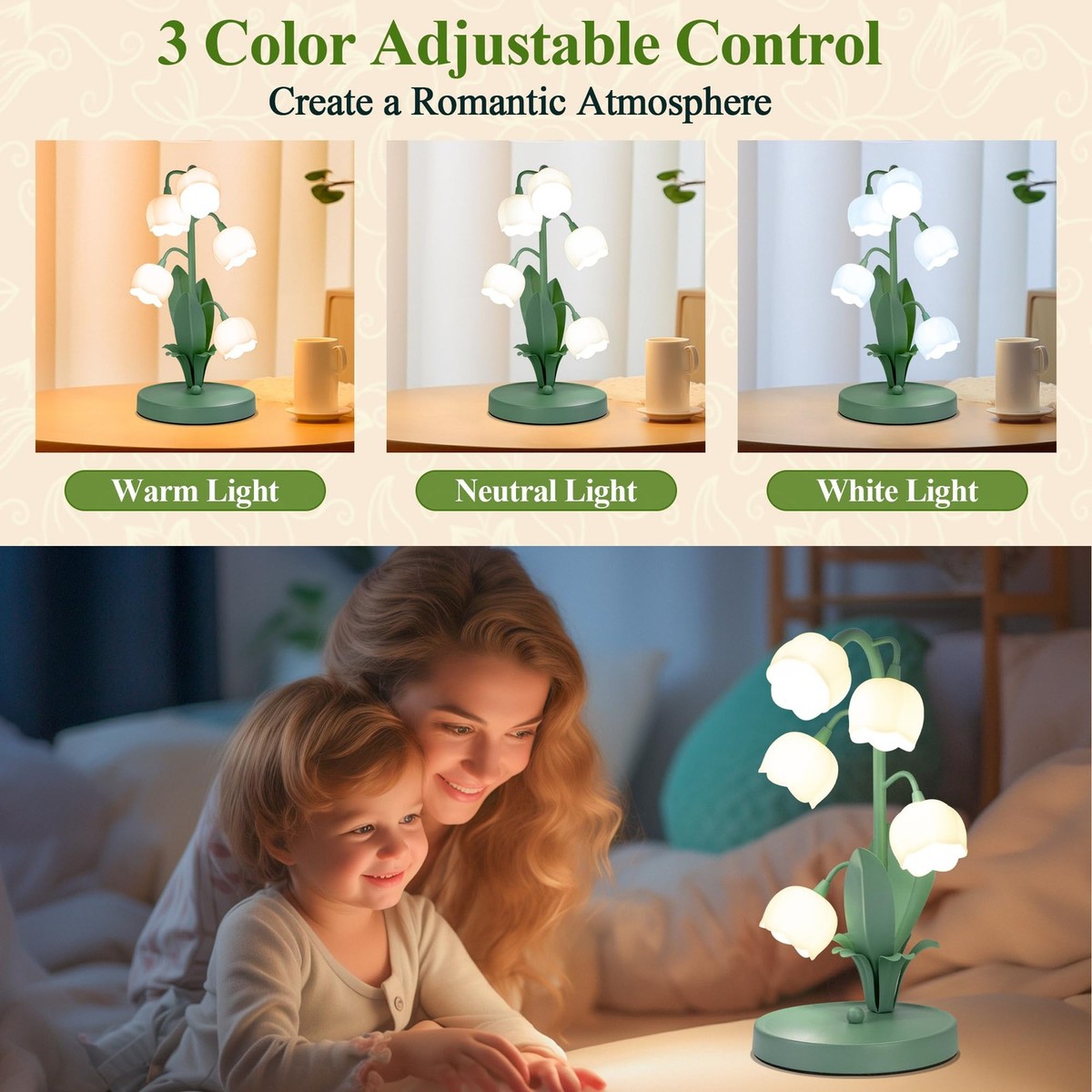 Lily Of The Valley Lamp Green Flower 3 Color Adjustable Bedside