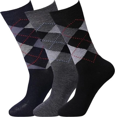 RESHMENA Mens Bigfoot Diabetic Argyle Cotton Socks Wide Top Soft Cuff Ankle SIZE 11-14