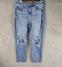 American Eagle Women's Mom Straight Jeans Size 4 Blue Distressed Leg Denim
