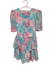 90s Vintage Girls Party Dress Size 10 Pastel Floral Print