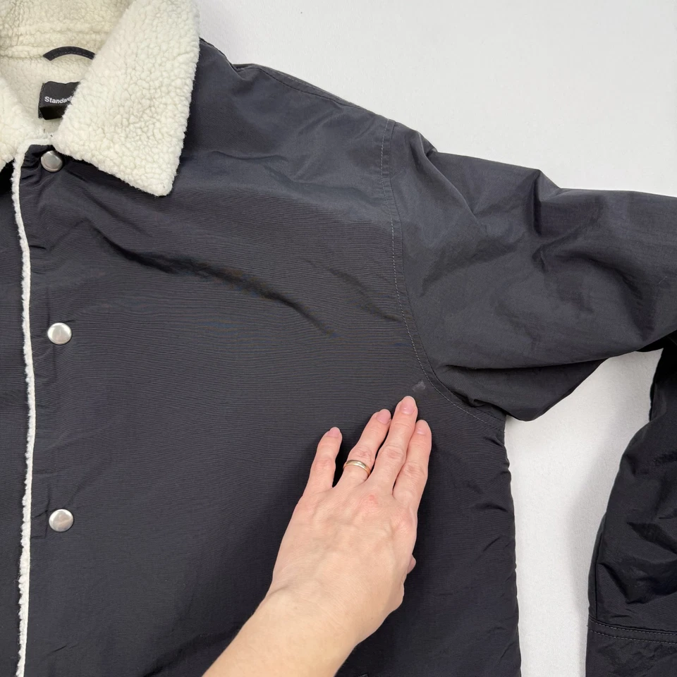 Standard Cloth Coach Jacket Mens Size L Sherpa Lined Black Nylon - Image 3 of 4