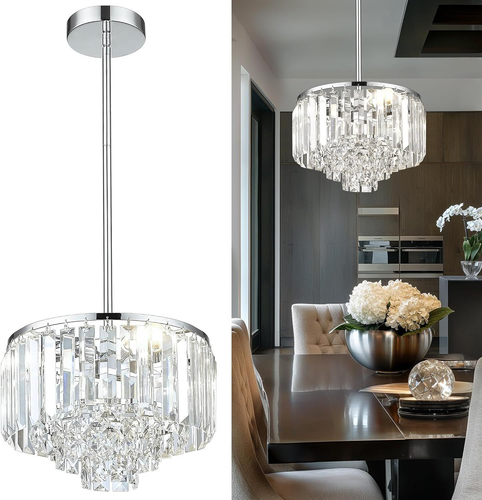 Crystal Chandelier, 4-Tier Modern Chandelier with 11inch, Polished Chrome