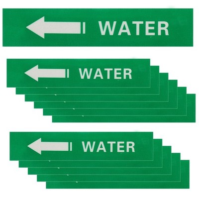 12Pcs WATER Left-Pointing Arrow Label, White on Green Background