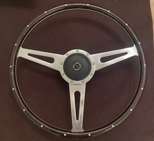 Volante cerchio legno scuro rivettato stile vintage 17" piatto 9 fori auto d'epoca
