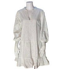 Gap Dress Babydoll Eyelet Ruffle Hem Cottagecore Peasant Cotton Puff Slvs Sz L