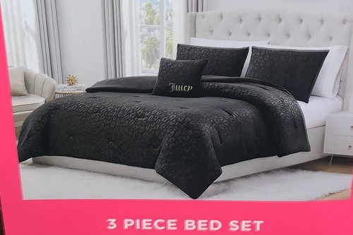 Juicy Couture Black Leopard Embossed Plush 3pc TWIN Comforter Set Soft & Cozy - Picture 6 of 8
