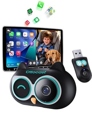 OTTOCAST Cabin Care Car Adapter with Baby Car Camera, Wireless CarPlay 1080P