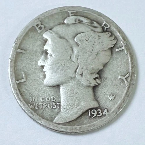 1934 D Mercury Dime circulated 90% Silver  Good to Very Good VG