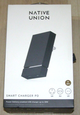 Native Union Smart Charger PD 18W Fast Wall Charging USB-A & C W/Travel Adapters