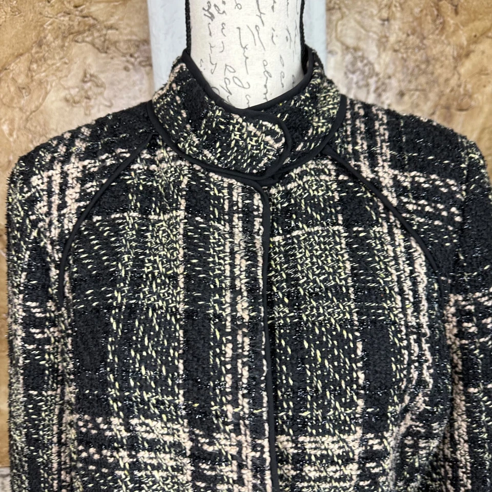 Chaqueta de tweed Sandro Boucle para mujer grande negra marrón carrera profesional SIN CINTURÓN Foto 2 de 4