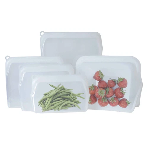 Silicone Reusable Storage Bag, Bundle 5-Pack Large (clear) | Food Meal Prep S...