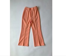 Vintage 70s high waisted peach polyester knit flare pants