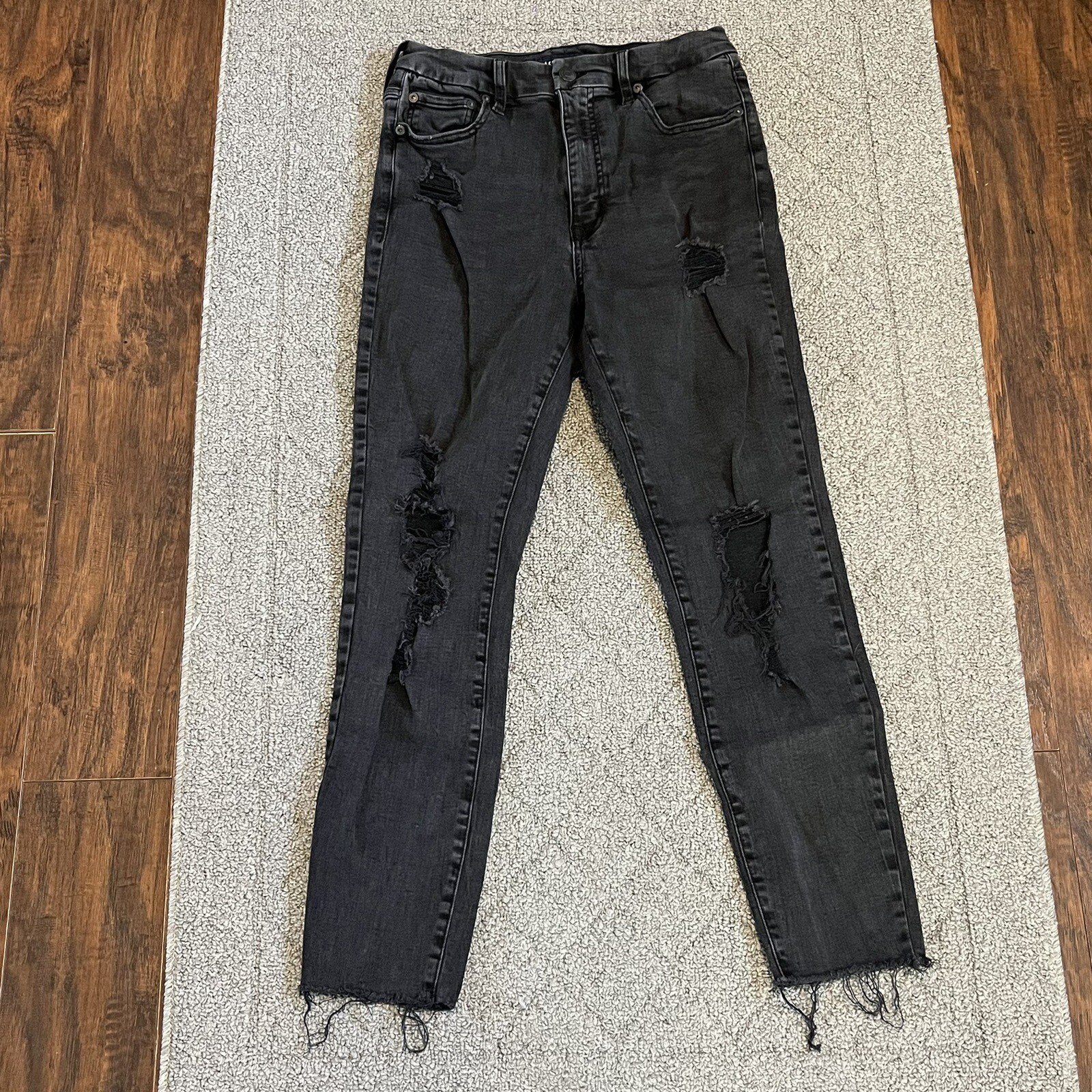 Aeropostale Jeans Womens 10 Black Super High Rise Curvy Jegging Distressed