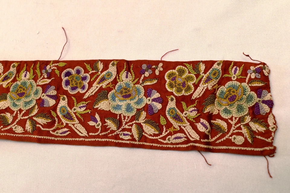 Antik Parsi Gara Sari Kor Border Spitze Seide Vogel Hand Bestickt Surat Gujarat - Bild 2 von 4