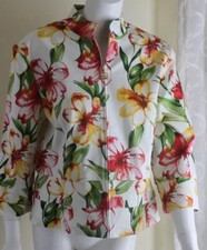 St.John Sport L 10/12 Rich Tropical Floral Fantastic 3/4 Zip Cotton Jacket