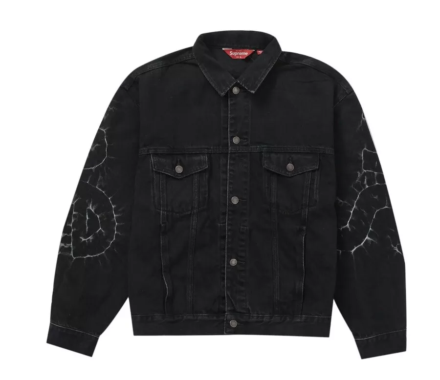 SUPREME 23SS SHIBORI DENIM TRUCKER JACKET BLACK SIZE MEDIUM NEW