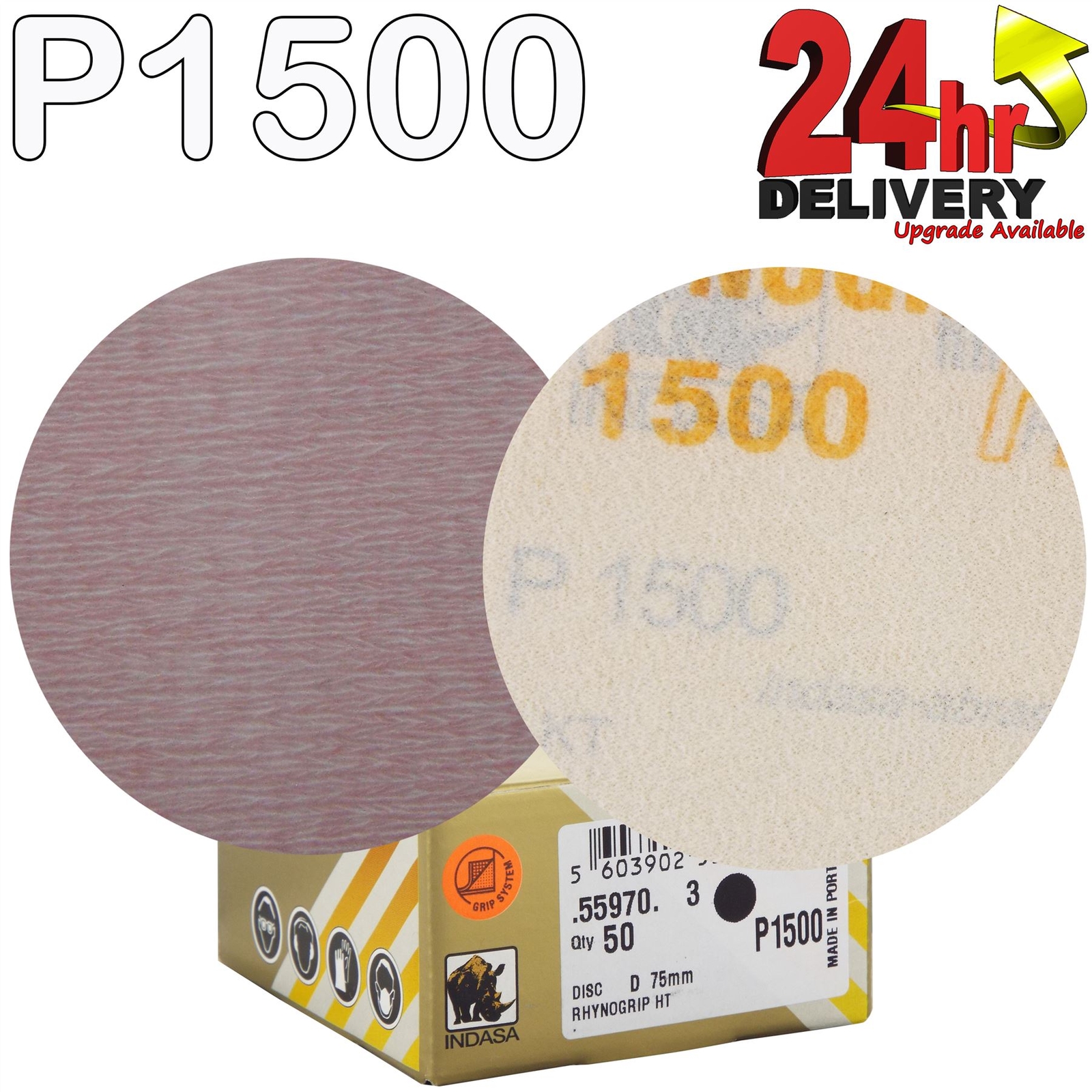 Indasa Rhynogrip HT Line 75mm 3"" Sanding Discs P1500 Box of 50 Grip System