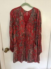 Free People Size Small Paisley Floral Long Sleeve Lace Up Pockets Dress