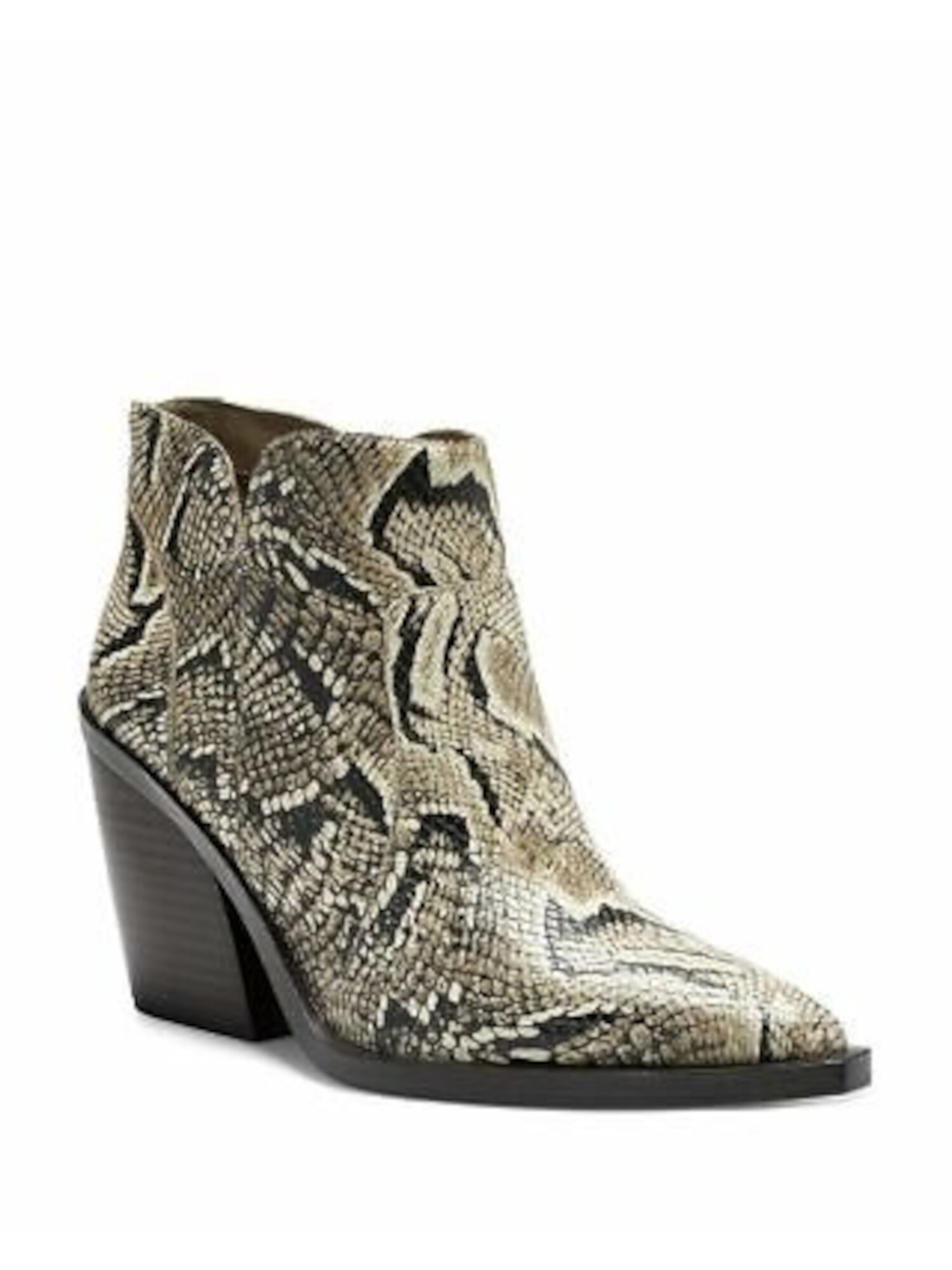VINCE CAMUTO Womens Beige Snake V  Gradesha Toe Block Heel Leather Booties 6 M