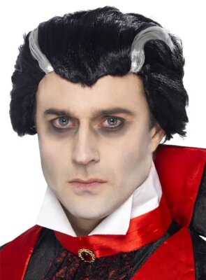 Graf Dracula Perücke mit weißen Strähnen - Dracula Perücke im Stil klassischer