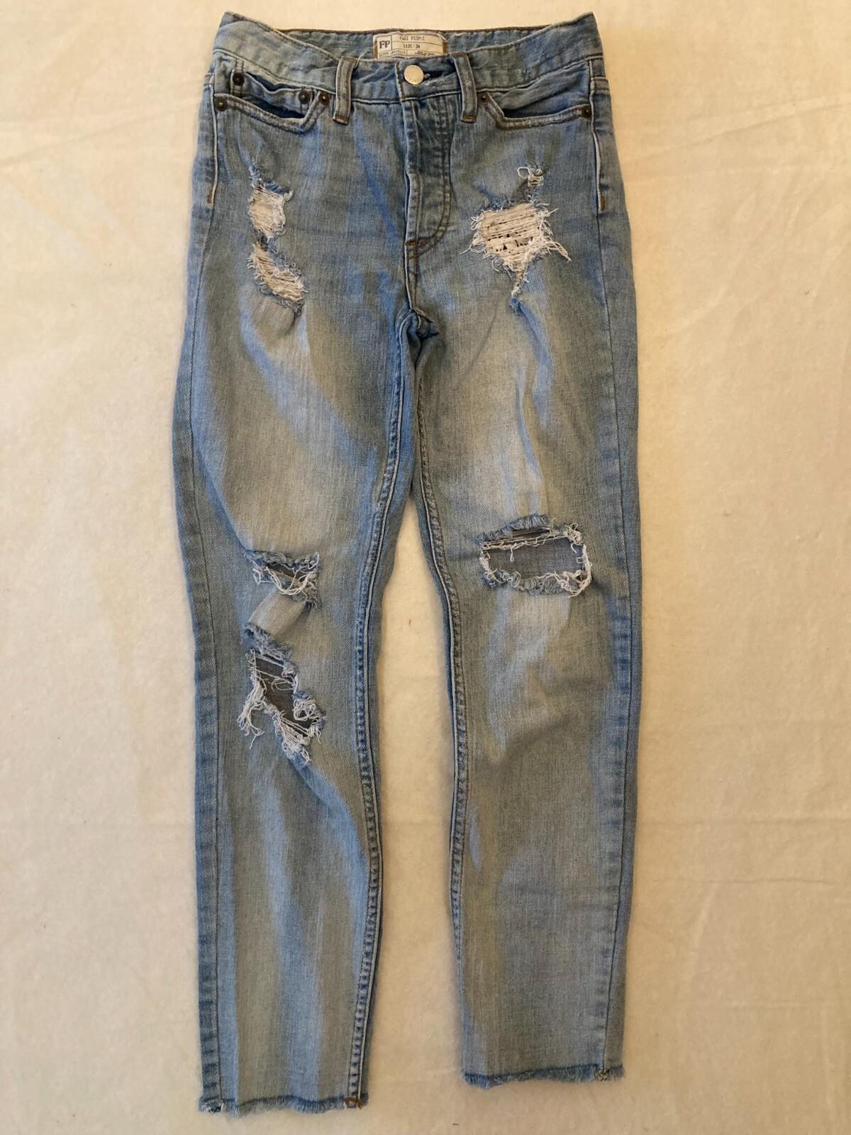 Free People Women's Distressed Size 24 Skinny Raw Frayed Hem Denim Jeans Light