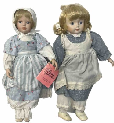 Vintage Porcelain Doll Lot Melanie Musical Charisma Blonde Blue Dress Pinafore