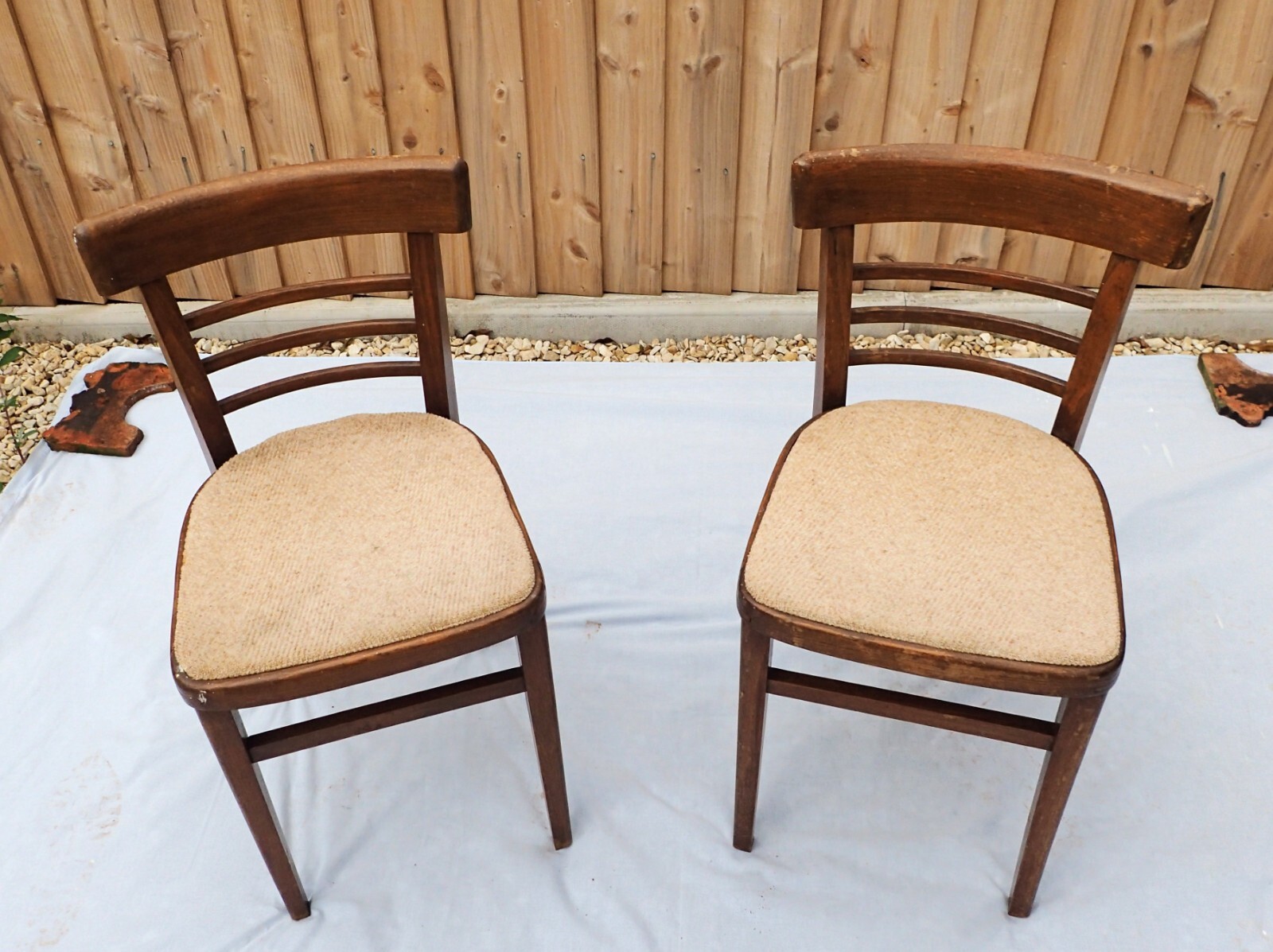 Pair of 2 Retro Vintage Solid Wood Ladder Back Bentwood Kitchen Chairs