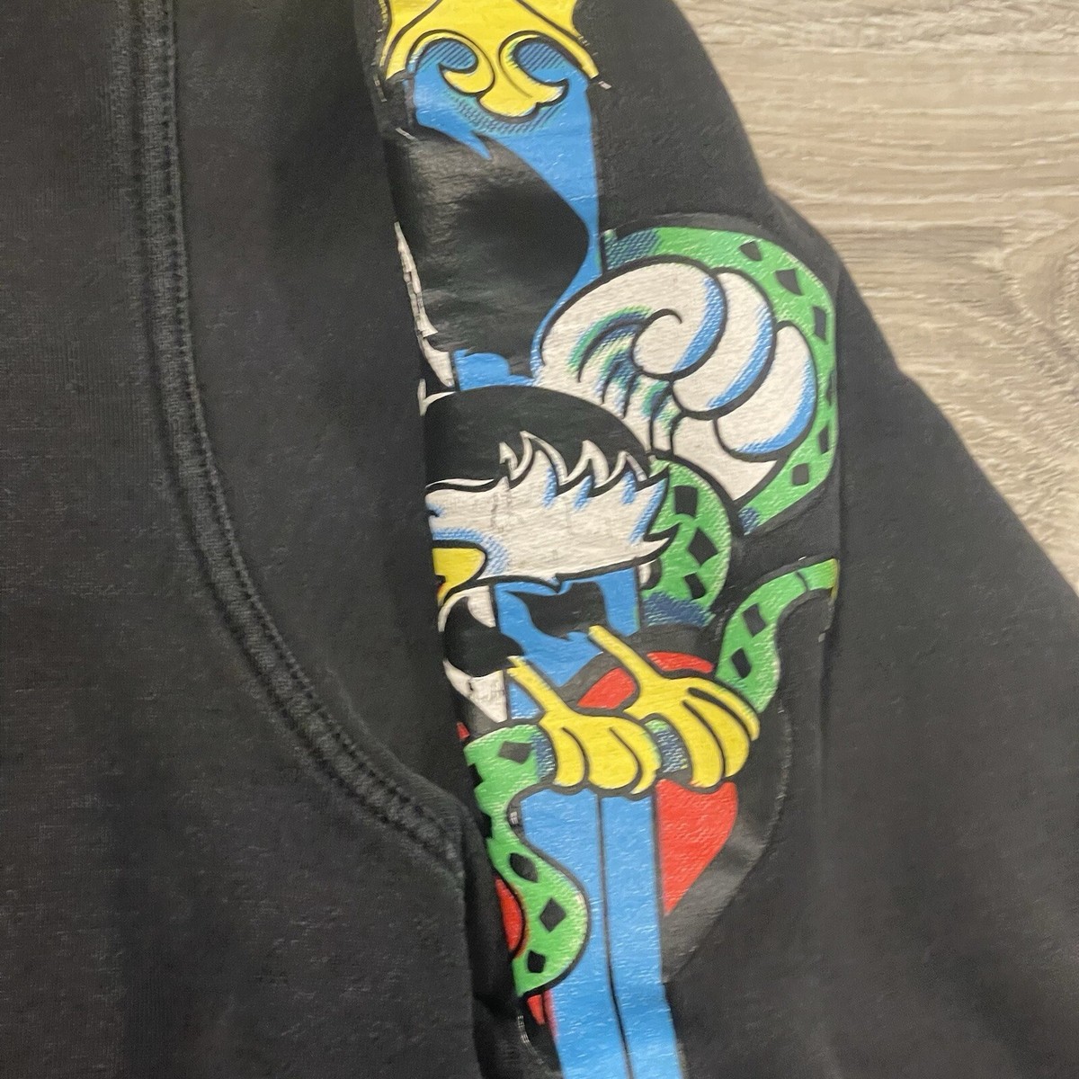 Vintage Y2K Raw Blue Hoodie Mens XL Black Full Zip Vindication