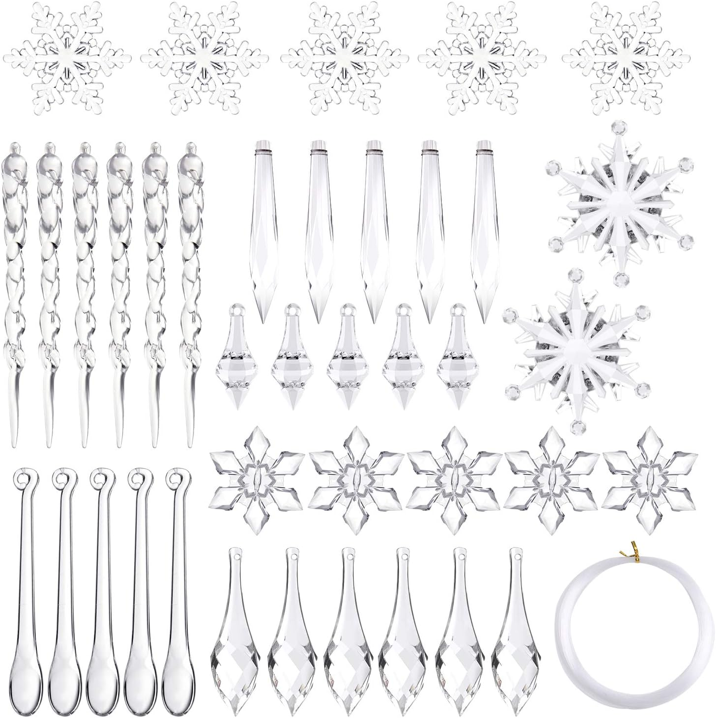 85 PCS Christmas Decoration Acrylic Snowflake Icicles Christmas Tree Icicle Snow