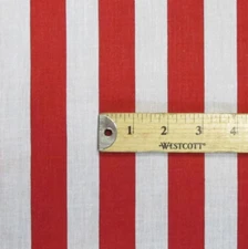 One Inch Stripe Poly Cotton Fabric Print Red White 58" Wide SOLD BY THE YARD